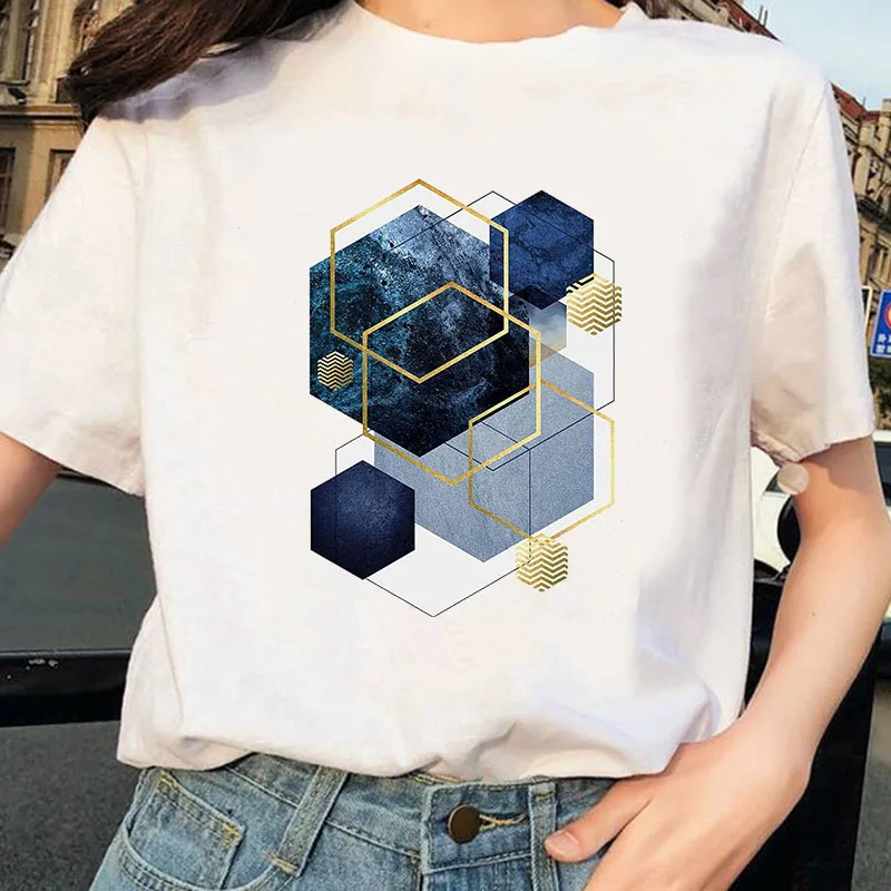 

T-shirts Women 90s Casual Cute Office Geometric Kawaii Tshirt Top Lady Print Girl Tee T-Shirt Female Tee T-Shirt T-shirts Women