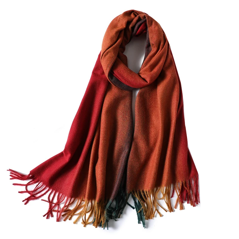 Зимний шарф градиентного цвета женские толстые теплые шарфы на шею женское