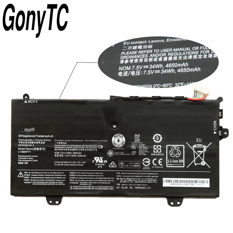 Оригинальный аккумулятор GONYTC L14M4P71 для ноутбука 7 6 В 34 Вт/ч L14L4P71 2ICP/49/100-2