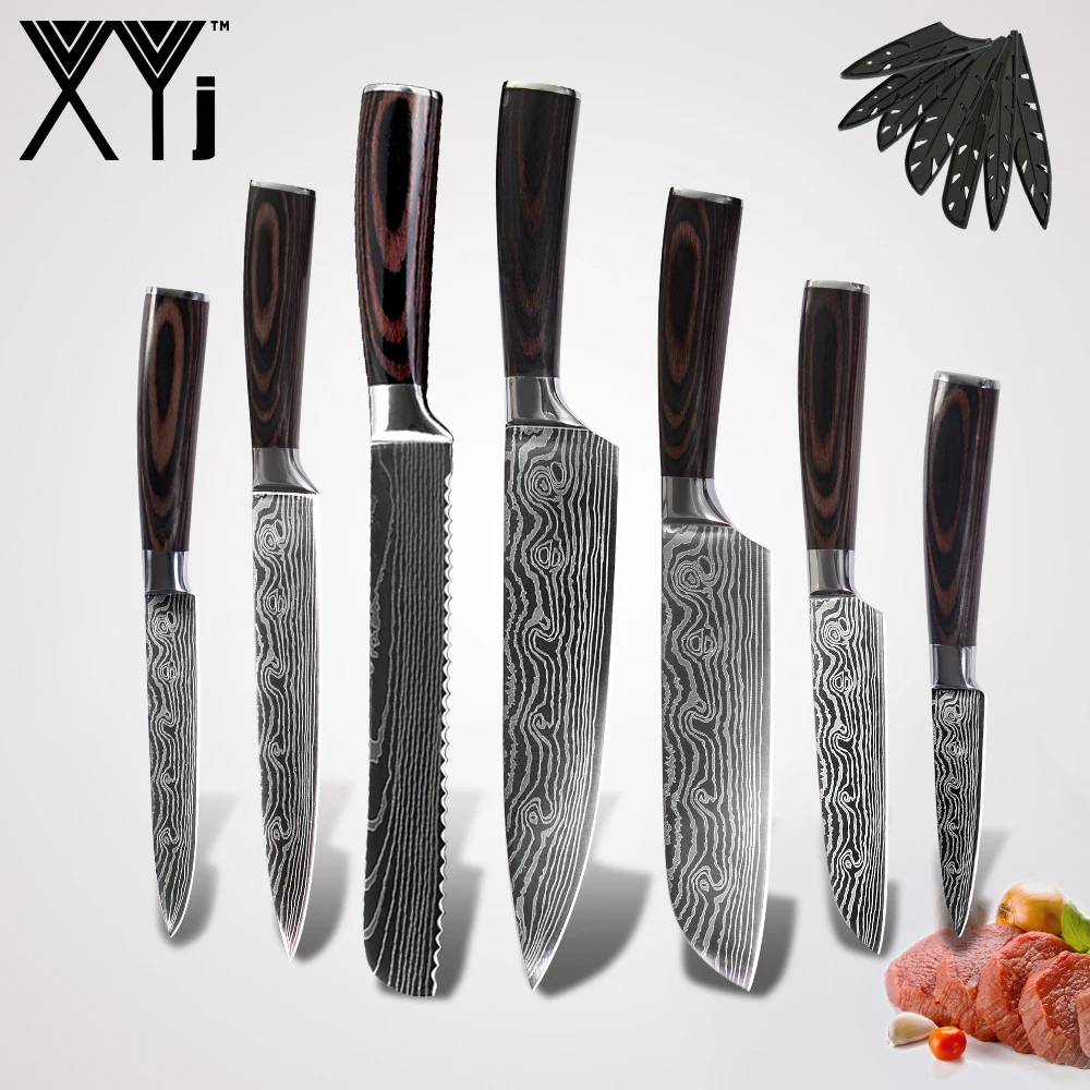 XYj японские кухонные ножи 8 дюймов лазерный дамасский узор нож шеф повара острый