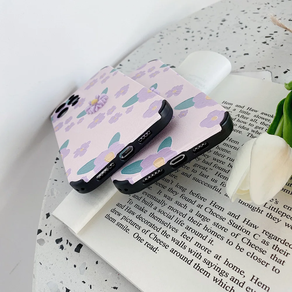 

Little Daisy Painting Leather Soft Phone Case for IPhone 11 12 Pro Max Mini X XR XS 7 8 Plus Four Corners Shockproof Back Cover