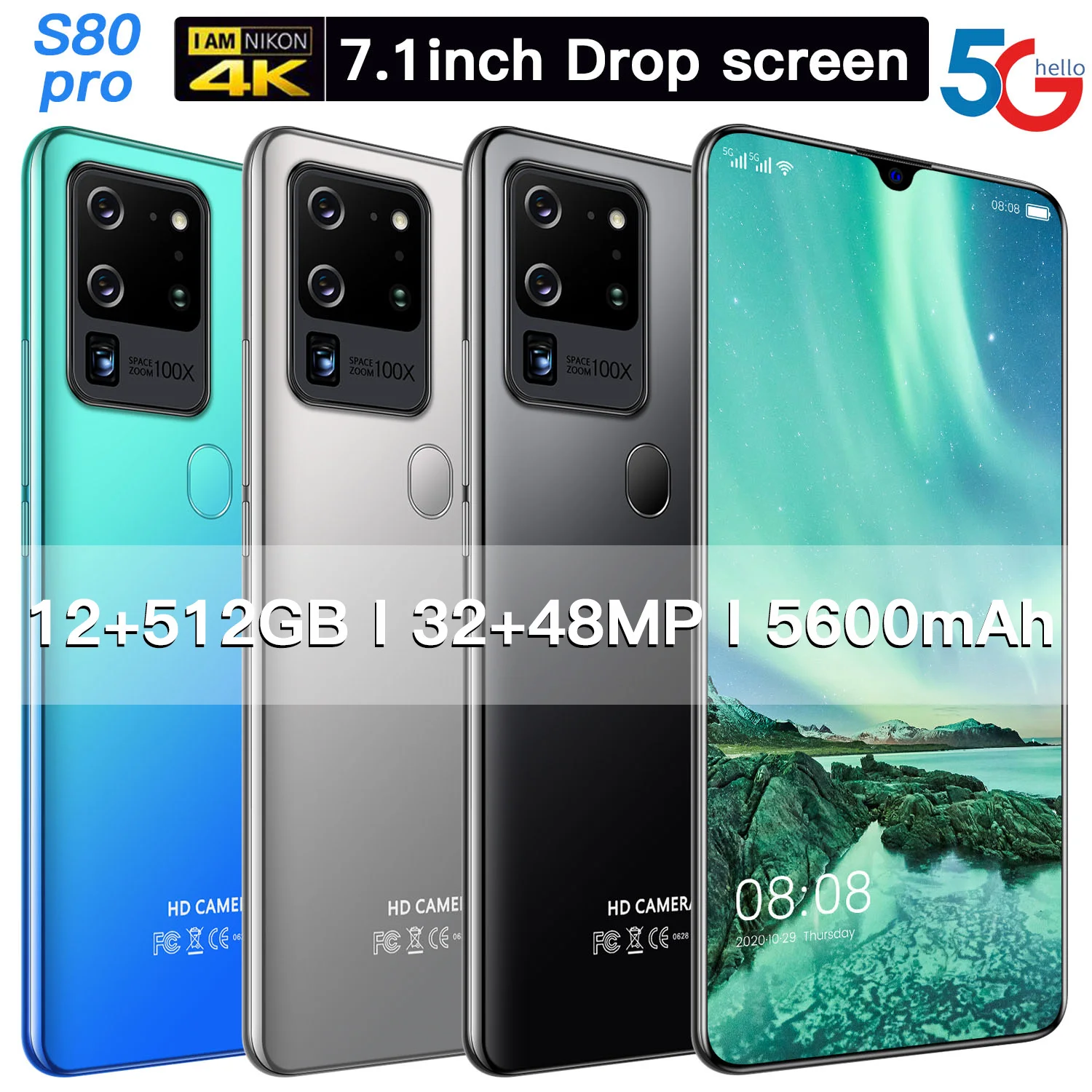 

Smartphone S80 Pro Global Version 12GB + 512GB 7.1-inch ROM Dcta Core dual SIM card HD fingerprint face unlock network 5G phone