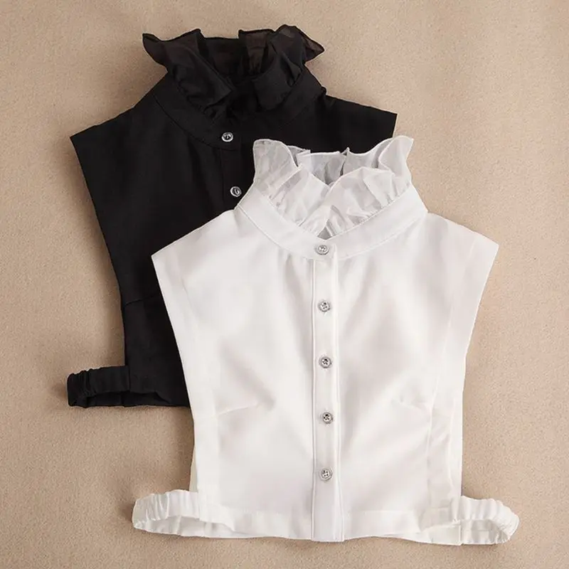 

New Sweet Ruffles Fake Stand Collar Female High Neck Chiffon Detachable Half Shirt