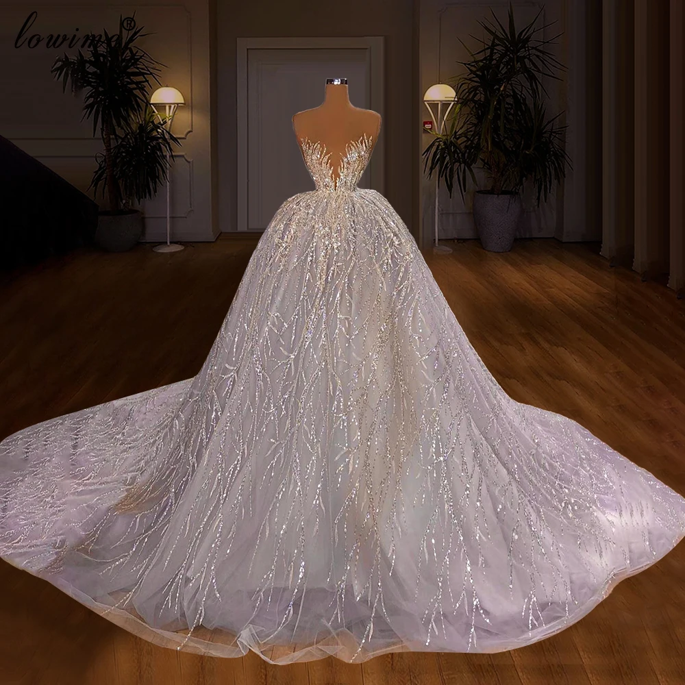 3 Designs White Crystals Wedding Dresses A-Line Long Sleeves Princess Wedding Gowns Sequins Brides Dresses Vestido De Noiva 2020