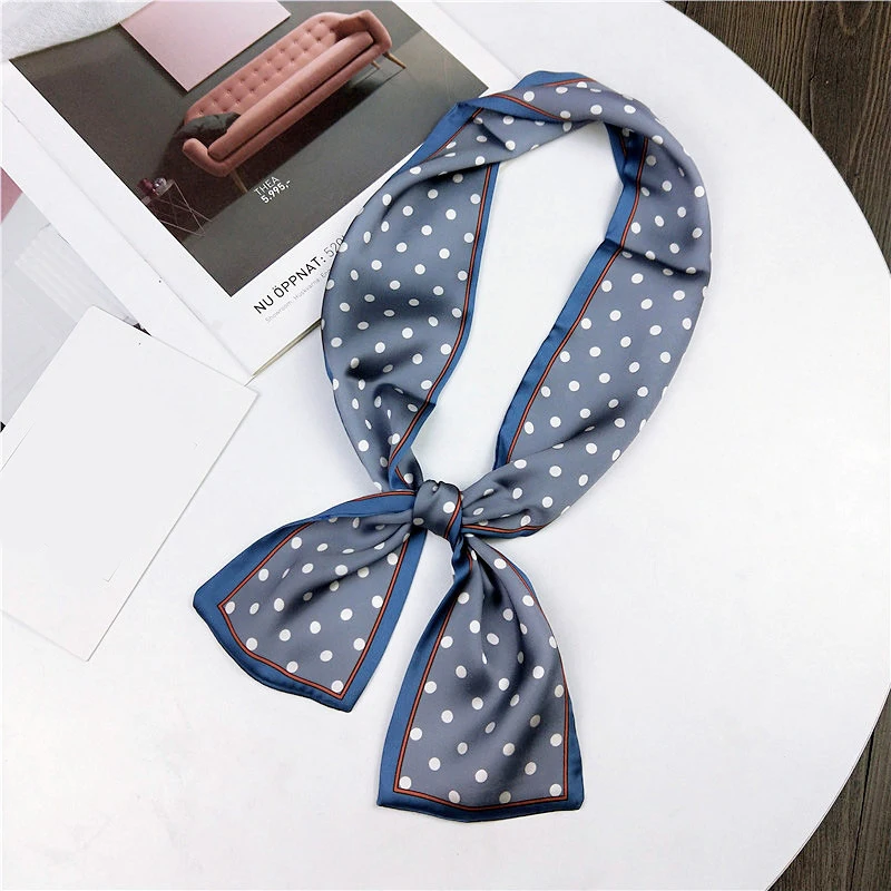 Шелковый шарф в горошек женский для волос платок повязка на голову лента