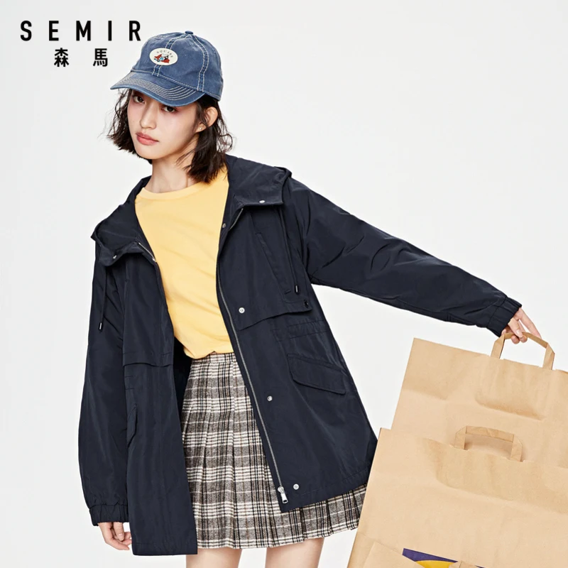 Куртка SEMIR женская повседневная с капюшоном модное Свободное пальто средней