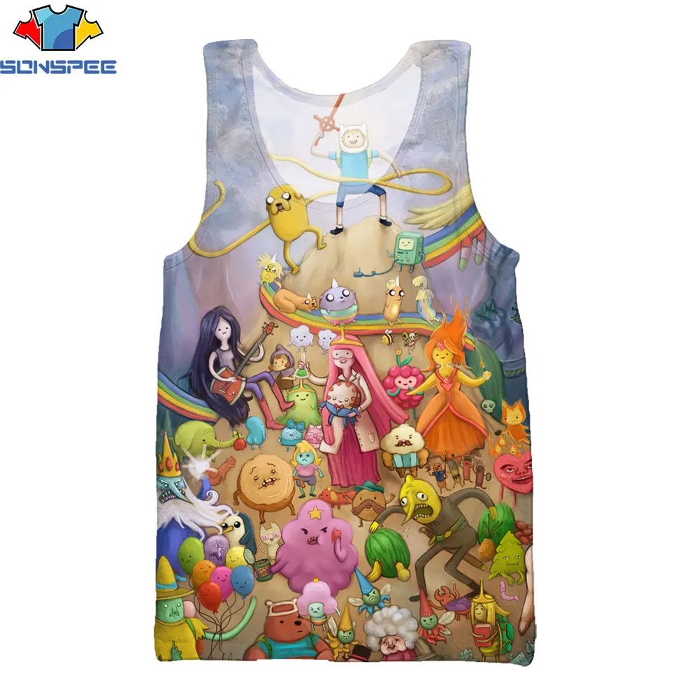 

SONSPEE 3D 2021 Summer New Popular Men's Vest Adventure Time Print Anime T-shirt Youth Fashion Streetwear Sleeveless Clothing