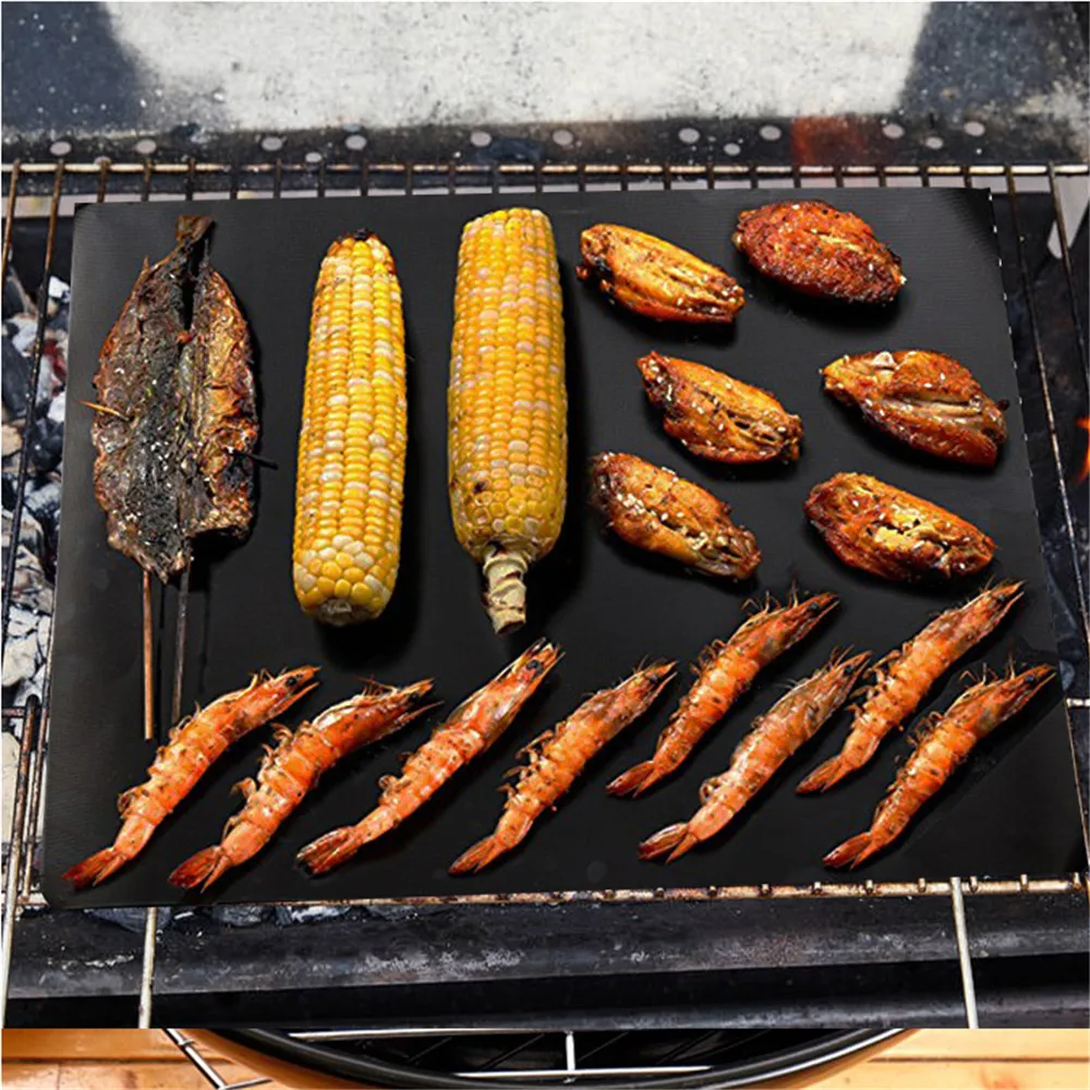 

New Thicken 0.25mmNon-Stick BBQ Grill Mat Black Blue Reusable Pad Baking Sheet Portable Picnic Cooking Barbecue Tool Accessories