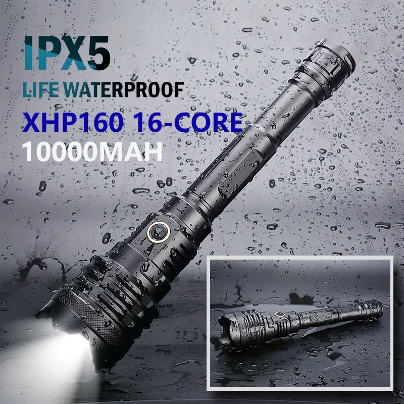 

Xlamp XHP160 16 Core Powerful LED Flashlight 10000mAH Usb Rechargeable Tactial Flashlight IPX5 Waterproof as Powerbank