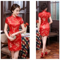 short cheongsam dress improved women summer vintage plum floral dress slim plus size dresses 3xl 4xl