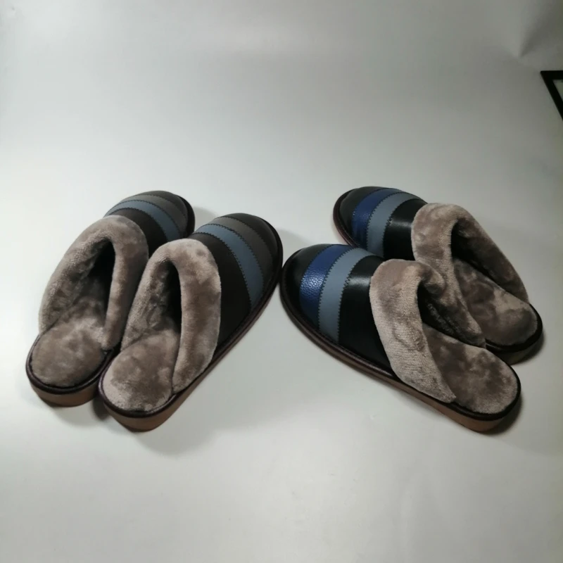 Зимние домашние тапочки мужские из натуральной коровья кожа мода Мужская теплая