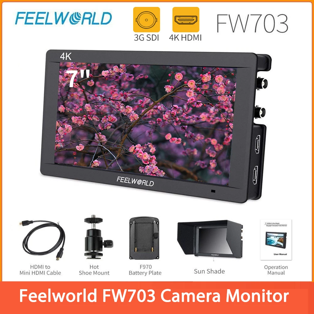 7-дюймовый IPS Full HD 3G SDI 4K HDMI полевой монитор FEELWORLD FW703 для камеры DSLR 1920x1200 с