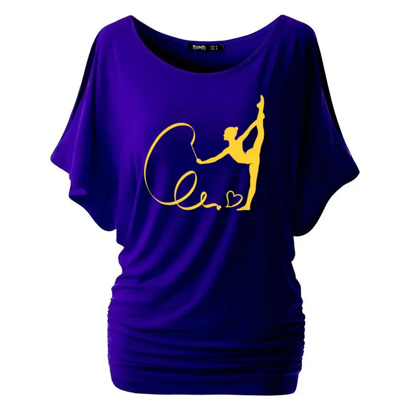 Женская футболка с коротким рукавом из хлопка принтом гимнастки размера плюс |