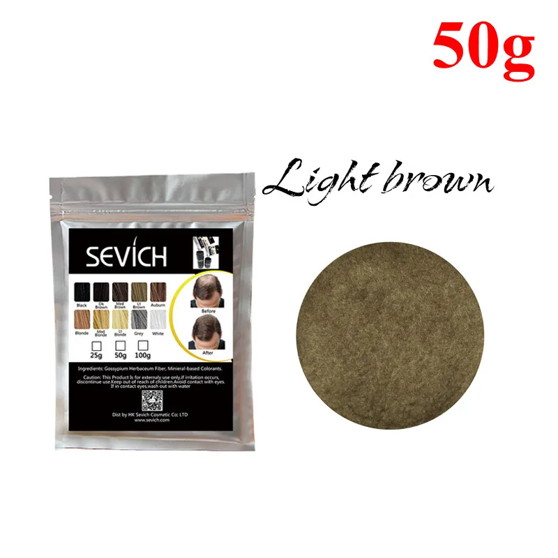 Light brown-50g Кератиновые волокна против потери волос от Sevich, 100 г, 10 цветов, волокна для волос, волокна для роста волос, восстановление волос, консилер, спрей, продукт для ухода за волосами, 50 г - Color: Light brown-50g