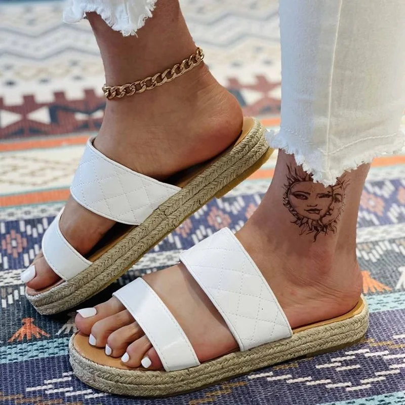 

Summer Retro Trend Women Slippers Thick Hemp Sole Flat Heel Open Toe Rubber Bottom Outdoor Beach Slides Casual Shoes Ladies 2021
