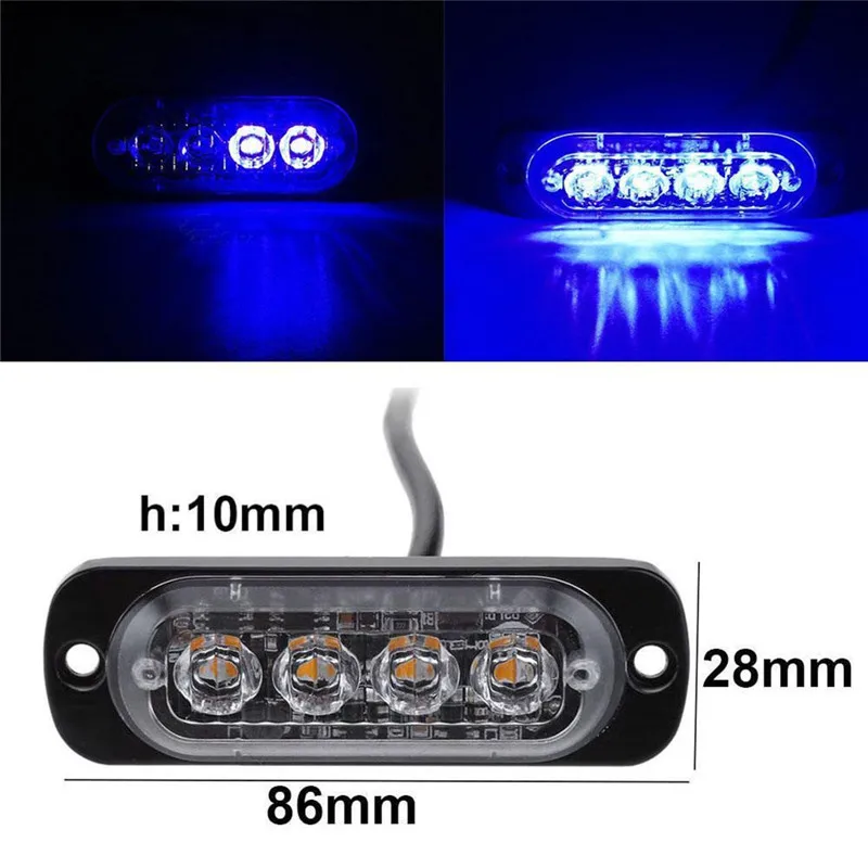 

Car Truck Beacon Lamp Amber Traffic Light 4 LED Strobe Warning Light Strobe Grill Flashing Breakdown Emergency Light Blue Color