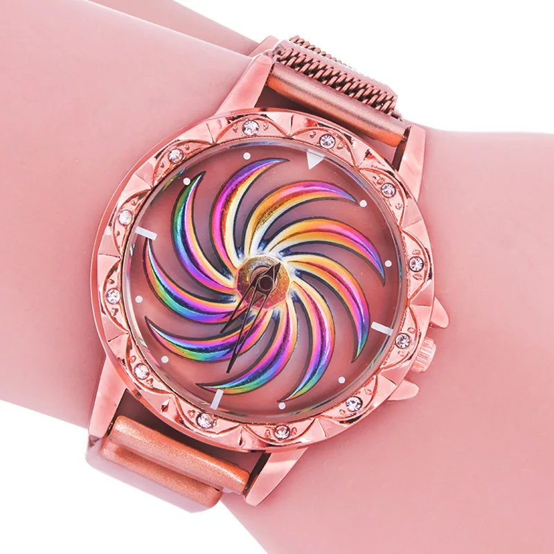 

wholesale mix designs fashion Quartz watch rotating dial with magnetic strap spinner Wristwatches on sale free shipping