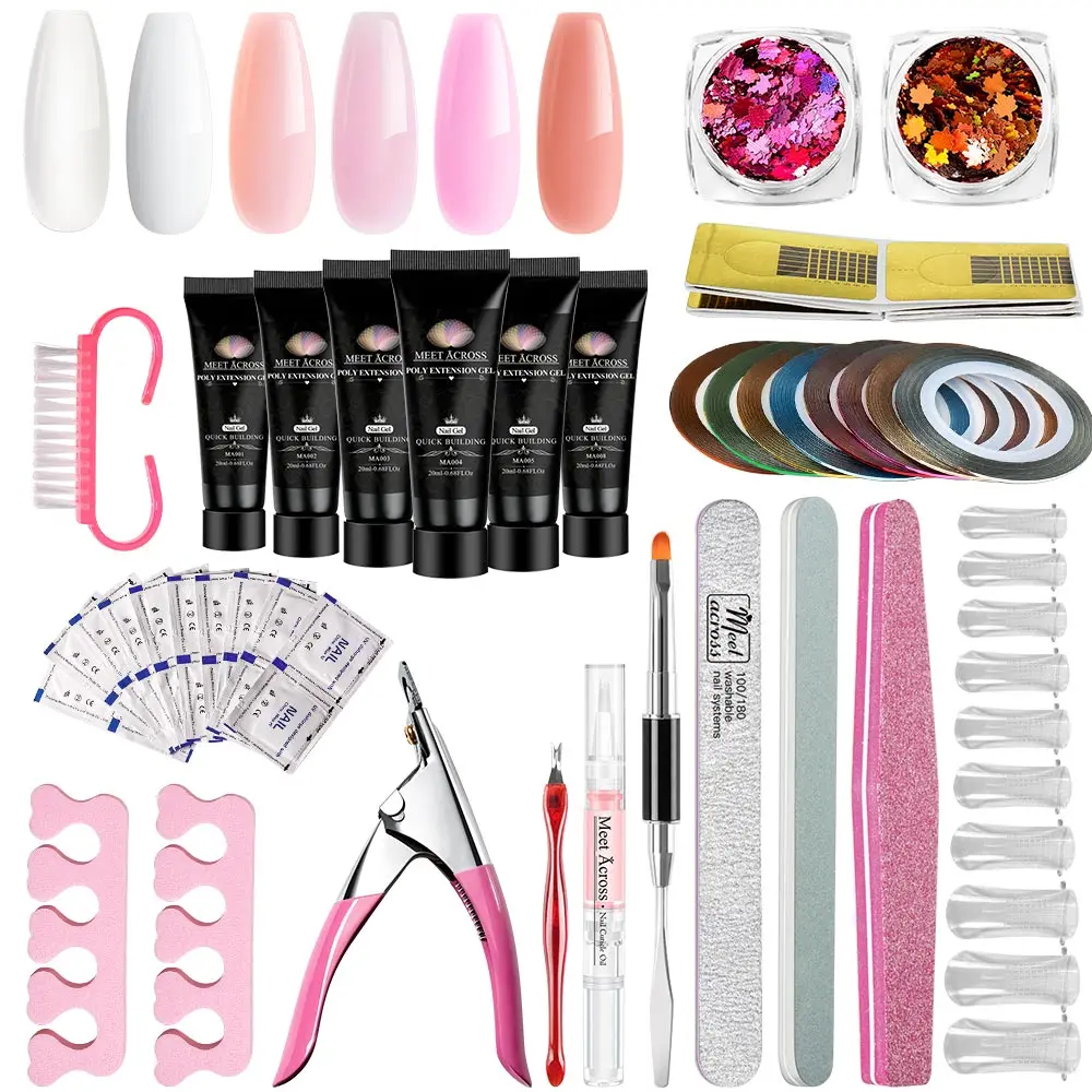 

MEET ACROSS 24 Pcs Nail Extension UV Gel Set With Nail Form Nail File Quick Builder Nail Gel Manicure Finger Extend Tool Kits