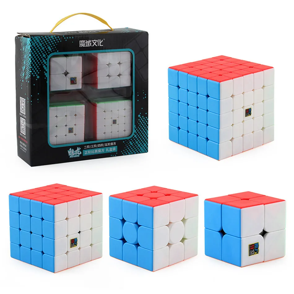 

4pcs Speed Cube Set Moyu MofangJiaoshi 2x2 3x3 4x4 5x5 Meilong Magic Cube pyramid skew Megaminx SQ1 Packing Educational Toys