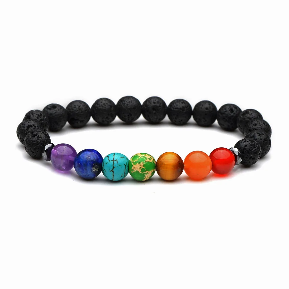 Радужные чакр каменные амулеты 8 мм черные бусины из лавы Сделай Сам ароматерапия
