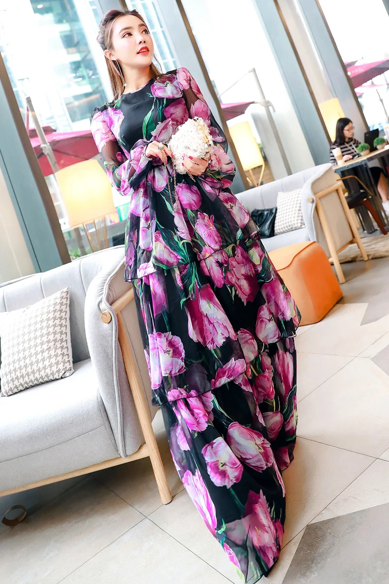 

2021 autumn new product elegant temperament tulip layer by layer flounce cake elegant dress