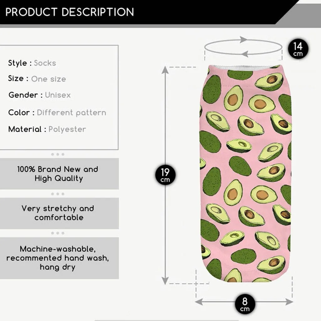 

2019 platform explosion models hot socks female 3D cartoon funny crazy cute fruit amazing novelty print socks 50*