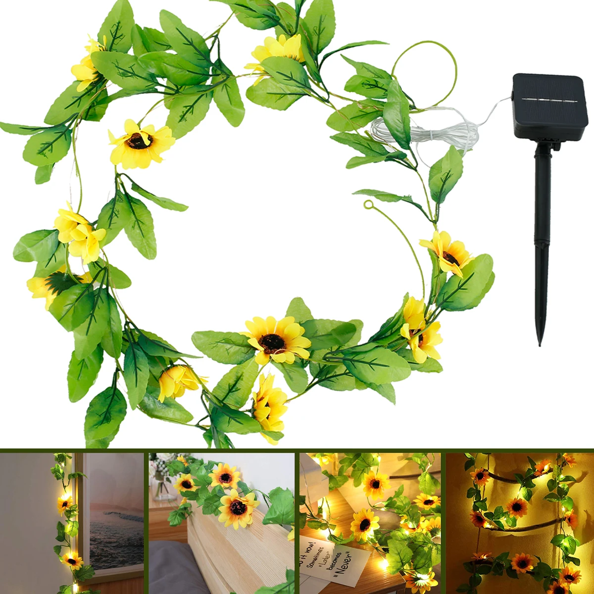 

Solar Artificial Sunflower String Light 2m 20 LEDs Sunflower Garland Light Rain-proof Dust-proof Solar Sunflower Vines Light