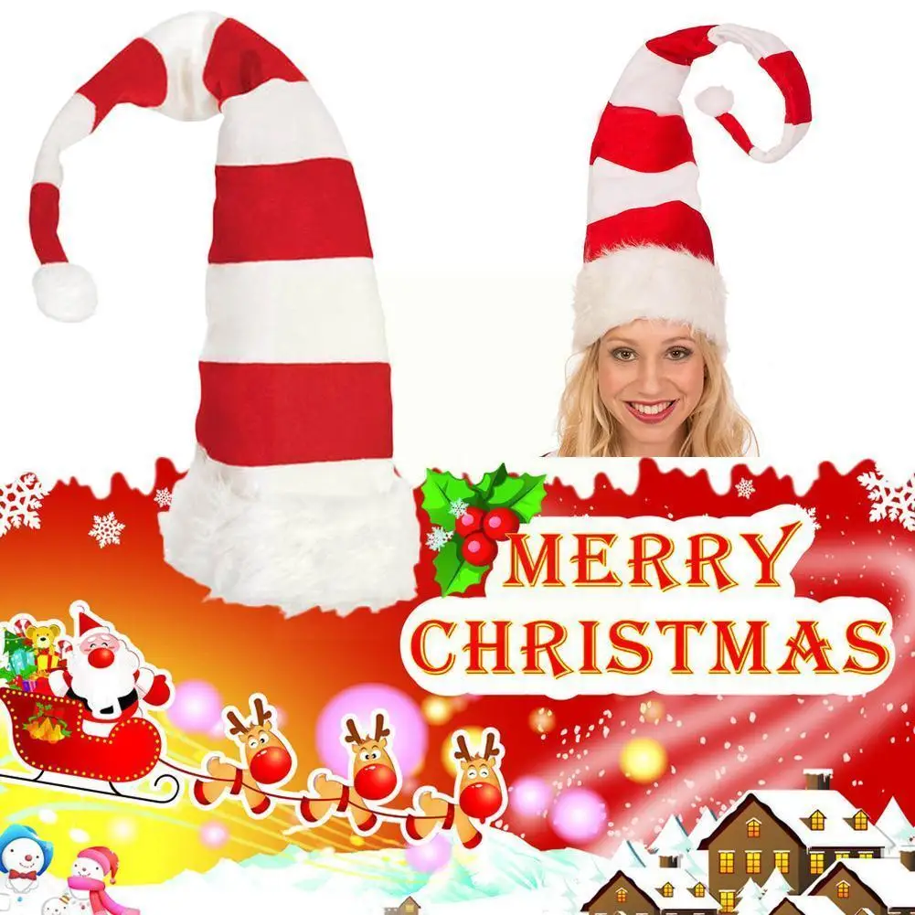 

1pc Funny Party Hats Christmas Hats Long Striped Felt Hat Theme Hats Elf Plush Holiday Party Accessory Christmas E9v3