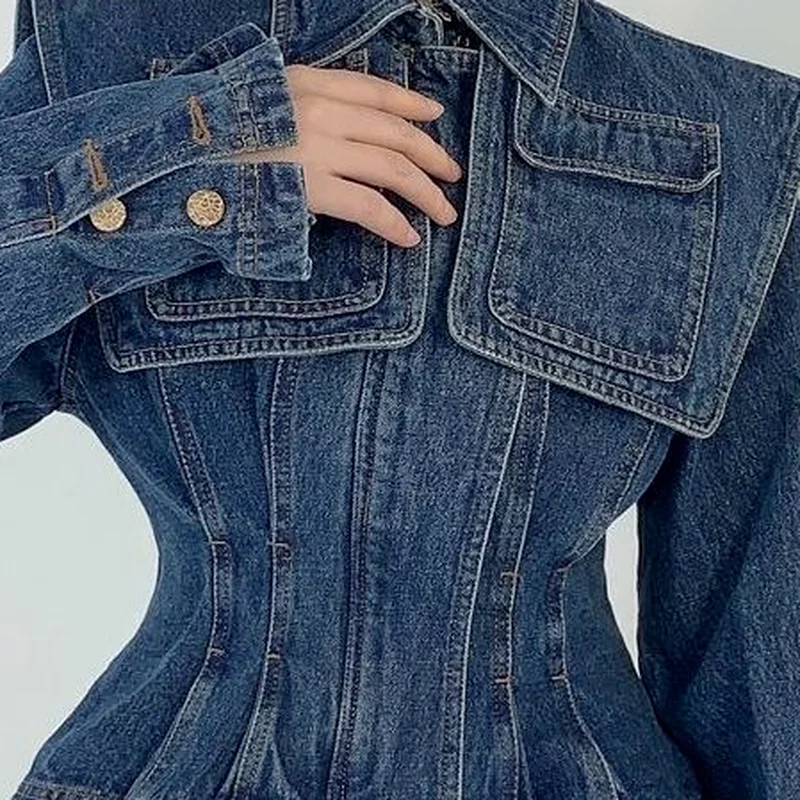 Корейская модная короткая джинсовая куртка Nomikuma с тонкой талией элегантная