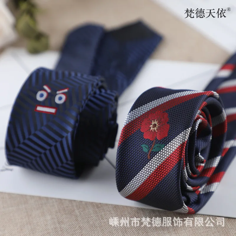 

Narrow version Flower Embroidery Wedding tie polyester spot factory direct sales 6cm fashion tie trendy men's suit accessories