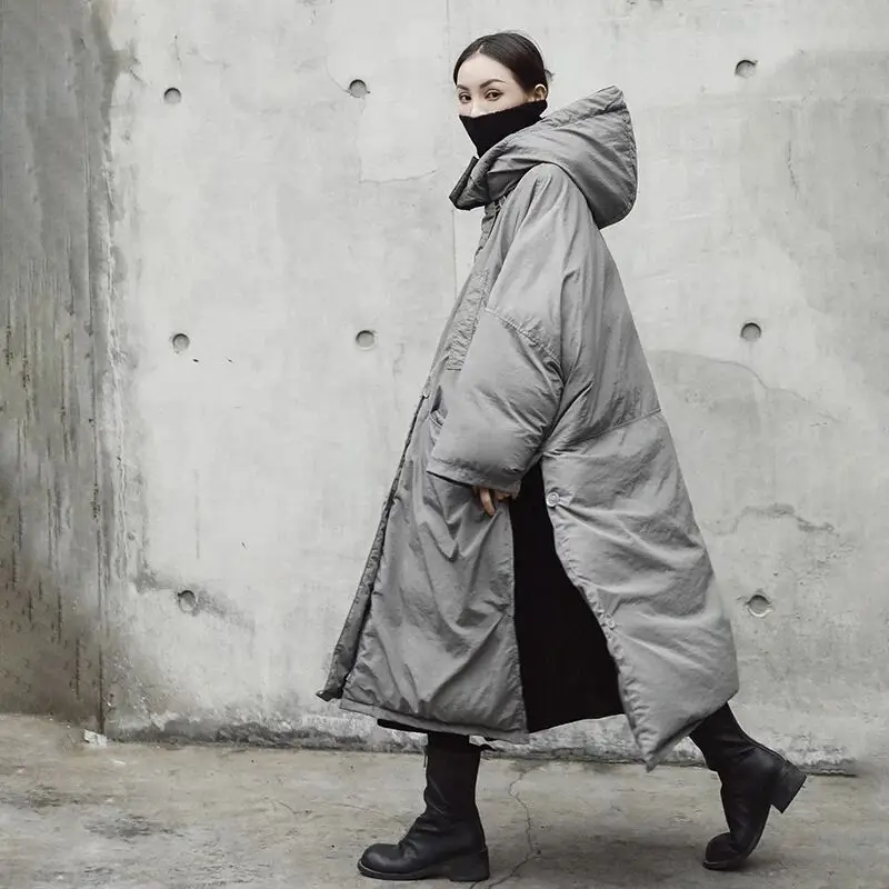 

2019 Loose Women's Winter Jacket Female Coat Hooded Long Sleeve Hem Split Gray Jackets For Women Fashion Casual Clothes New