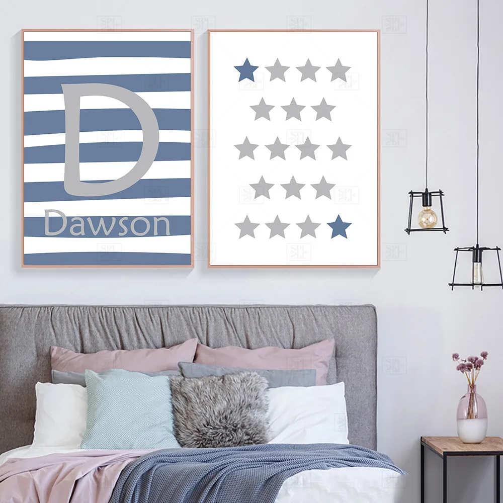 Печатные плакаты звезда настенное искусство холст живопись личное имя синий