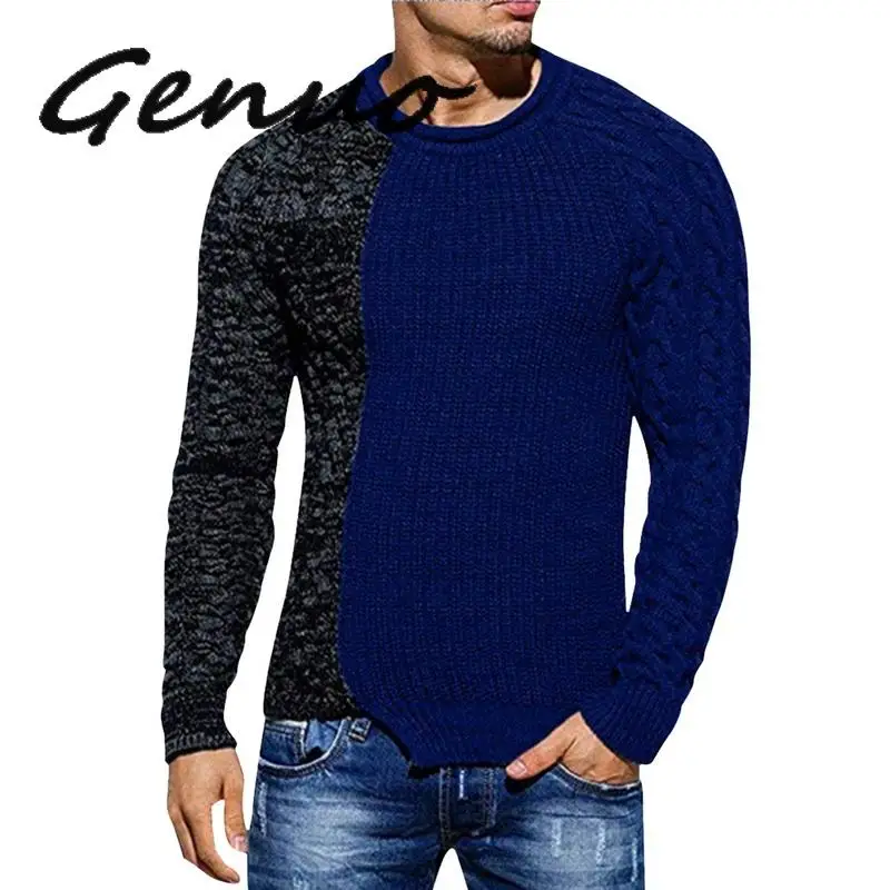 

Genuo Men Jumper Men 2019 New Arrival Casual Pullovers Men Autumn O Neck Patchwork Knitted Brand Male Sweaters Plus Size M-3XL