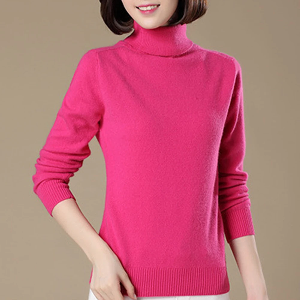 Зимний женский Однотонный свитер с высоким воротником тонкий вязаный пуловер