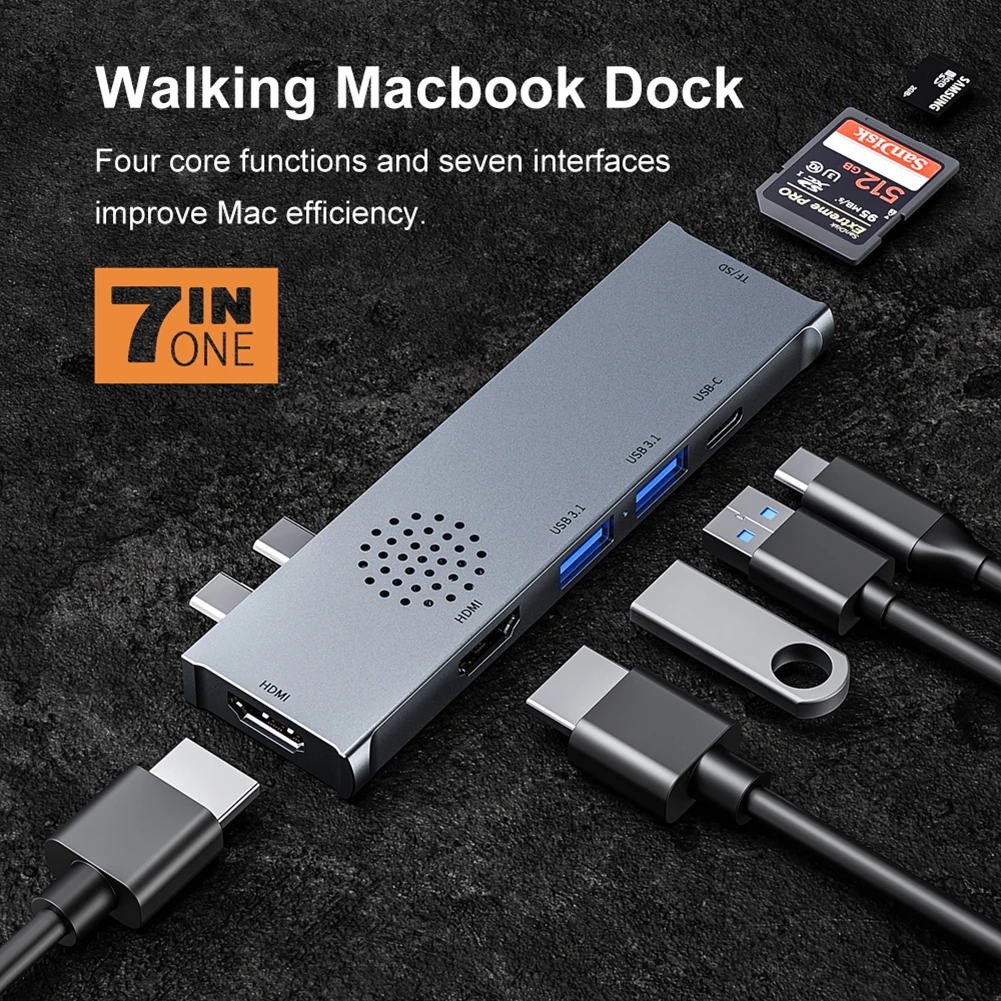 Кабель адаптер 7 в 1 USB C Hub для Macbook Pro Dual HDMI 4K @ 30Hz Tablet PC Type кабель|Адаптеры ноутбуков|