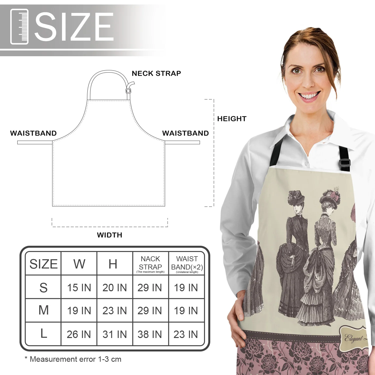 

Elegant And Elegant Woman Pattern Kitchen Apron Women Adult Female Home Cooking Baking Cleaning Aprons Bibs Home Tools