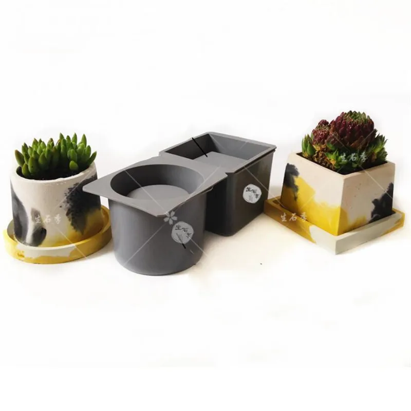 

Flower Pot Mold Round Square Silicone Plastic DIY Cement Succulent Vase