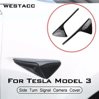 2pcs carbon fiber car side camera turn signal camera cover protective sticker for tesla model 3 2016 2021 accessories