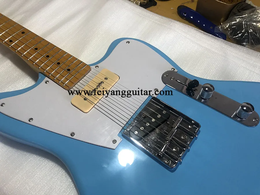 High-quality 6-string electric guitar blue paint special-shaped retro color neck back string package shipping | Спорт и развлечения