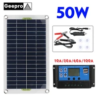 50w solar panel kit complete 12v usb type c with 60100a controller solar cells for car yacht rv moblie phone battery charger