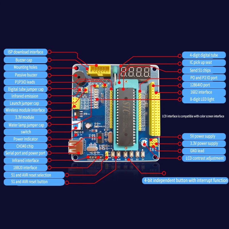 51/AVR MCU Минимальная Системы доска 51 учебная плата макетная с ЖК-дисплей |