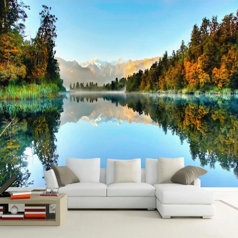 Custom Any Size Mural Wallpaper 3D Lake Forest Snow Mountain Wall Painting Living Room TV Bedroom Home Decor Papel De Parede 3 D |