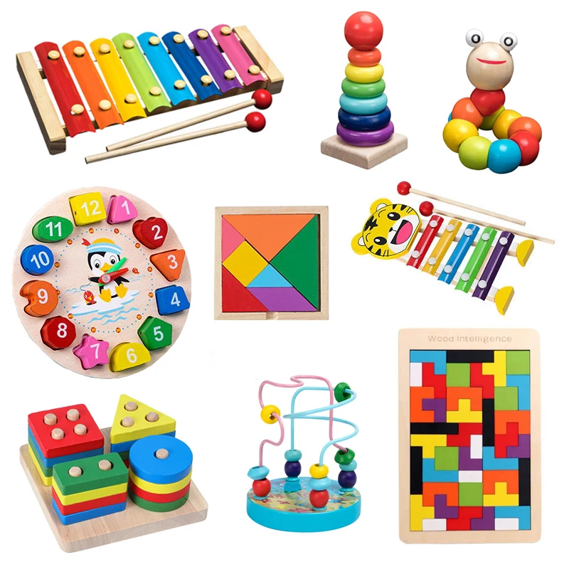 

Kids Montessori Wooden Toys Rainbow Blocks Kid Learning Toy Baby Music Rattles Graphic Colorful Wooden Blocks Educational Toy