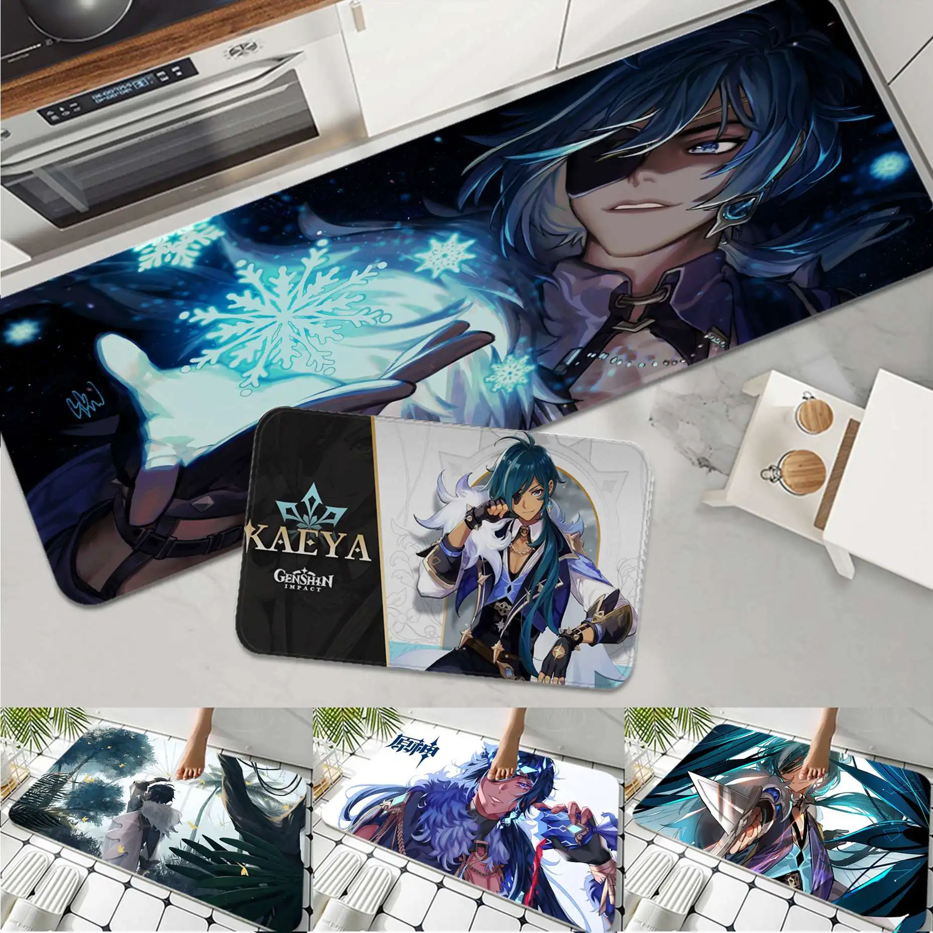 

Genshin Impact Kaeya Printed Flannel Floor Mat Bathroom Decor Carpet Non-Slip For Living Room Kitchen Welcome Doormat