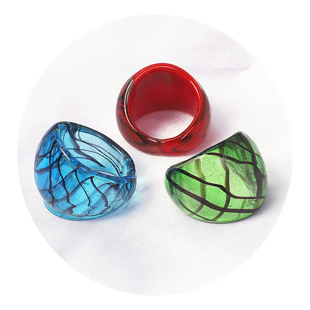 Qianbei neue Großhandel 12pcs Sommer Frauen handgemachte durchscheinende Murano Glas Ring neu – Detail 3