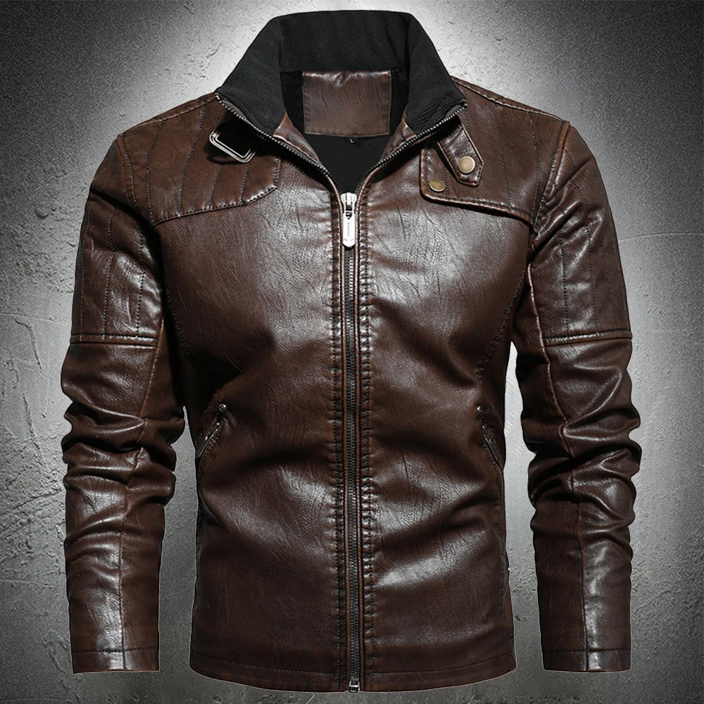 Men Spring Autumn Thin Leather Jacket Fashion Coat Lightweight PU Leather Jacket Male Motorcycle Jacket Thin Faux Leather Coat