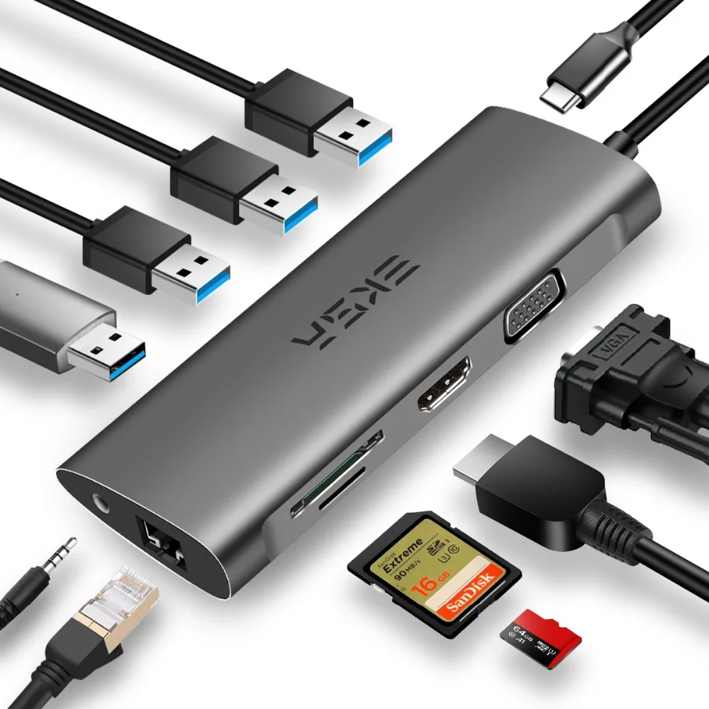 EKSA usb-хаб C концентратор USB 3,0 2,0 RJ45 VGA HDMI адаптер док-станция для MacBook Pro huawei samsung USB-C type C 3,0 Разветвитель USB C концентратор - Цвет: ET9