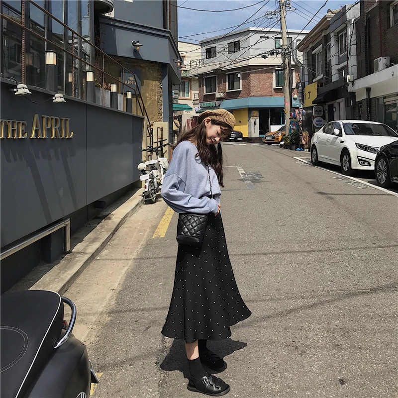 Юбки женские черные простые в горошек трубы повседневные Harajuku длинная юбка женские s корейский стиль женские элегантные популярная Удобная шикарная