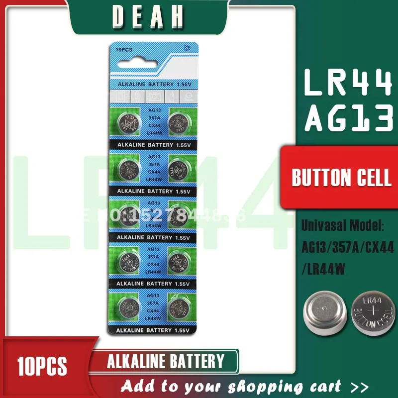 Диа 10 шт. 1 55 V AG13 LR44 щелочной аккумулятор монета Батарея AG 13 LR44W LR1154 SR44 A76 357A 303 357