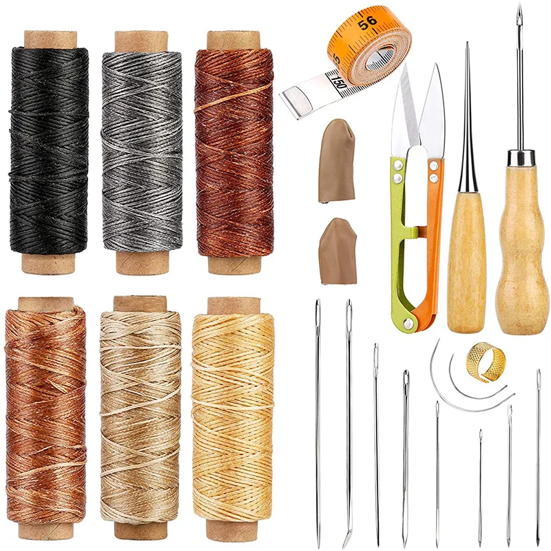 

KAOBUY Leather Sewing Kit With Large-Eye Stitching Needles, Waxed Thread, Leather Sewing Tools For Beginner Leather Repair Tool